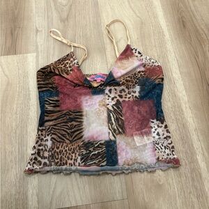 Edikted Women's Mixed Animal Print Mesh Tank top